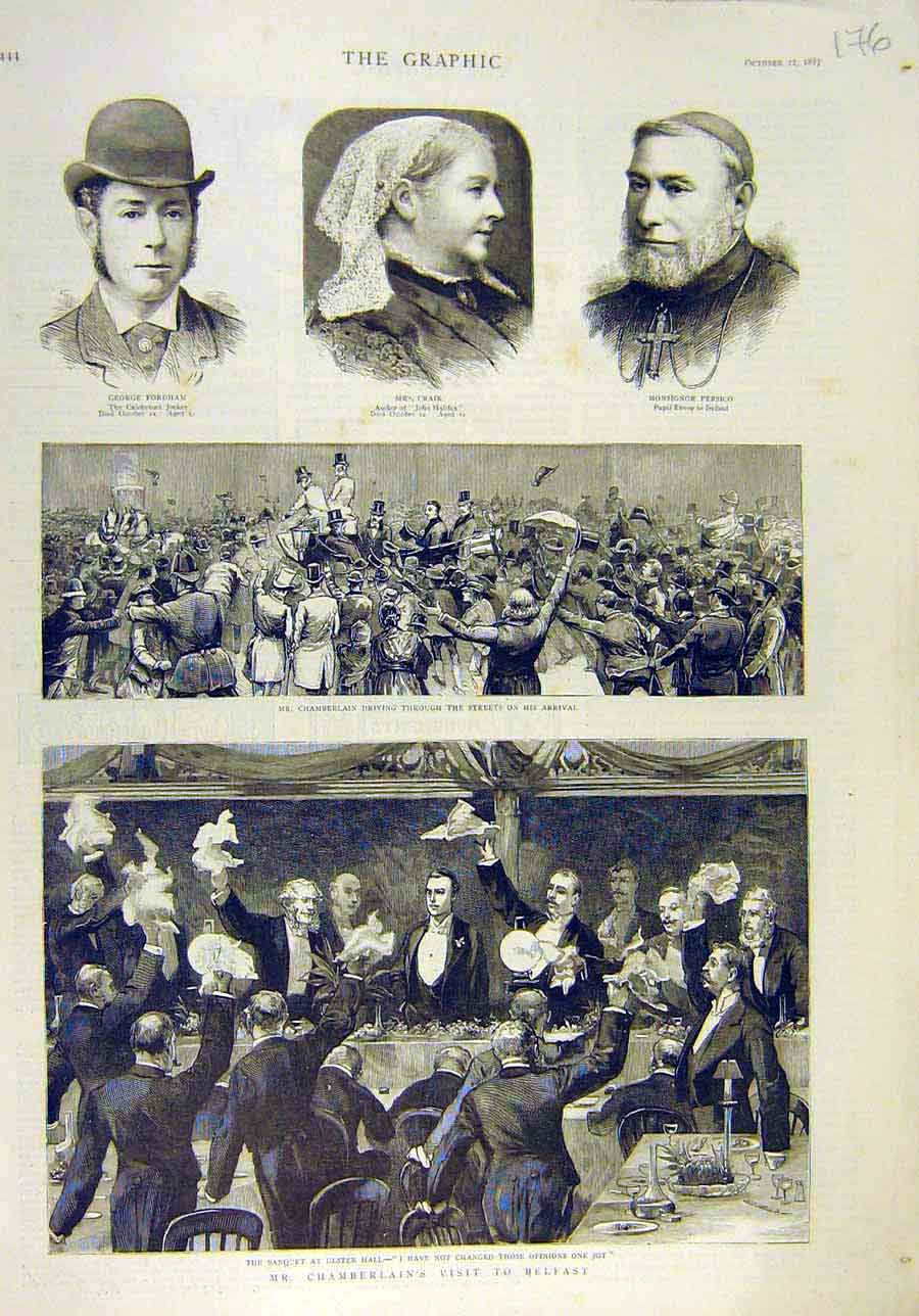 Old Antique Print 1887 Fordham Craik Persico Chamberlain Belfast Ireland 19th