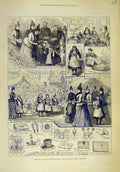 Original Old Antique Print 1887 Bazaar Macready House Theatre Mission Institute