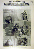 Original Old Antique Print 1902 Royal Visit Caste Haymarket Theatre Scenes 20th