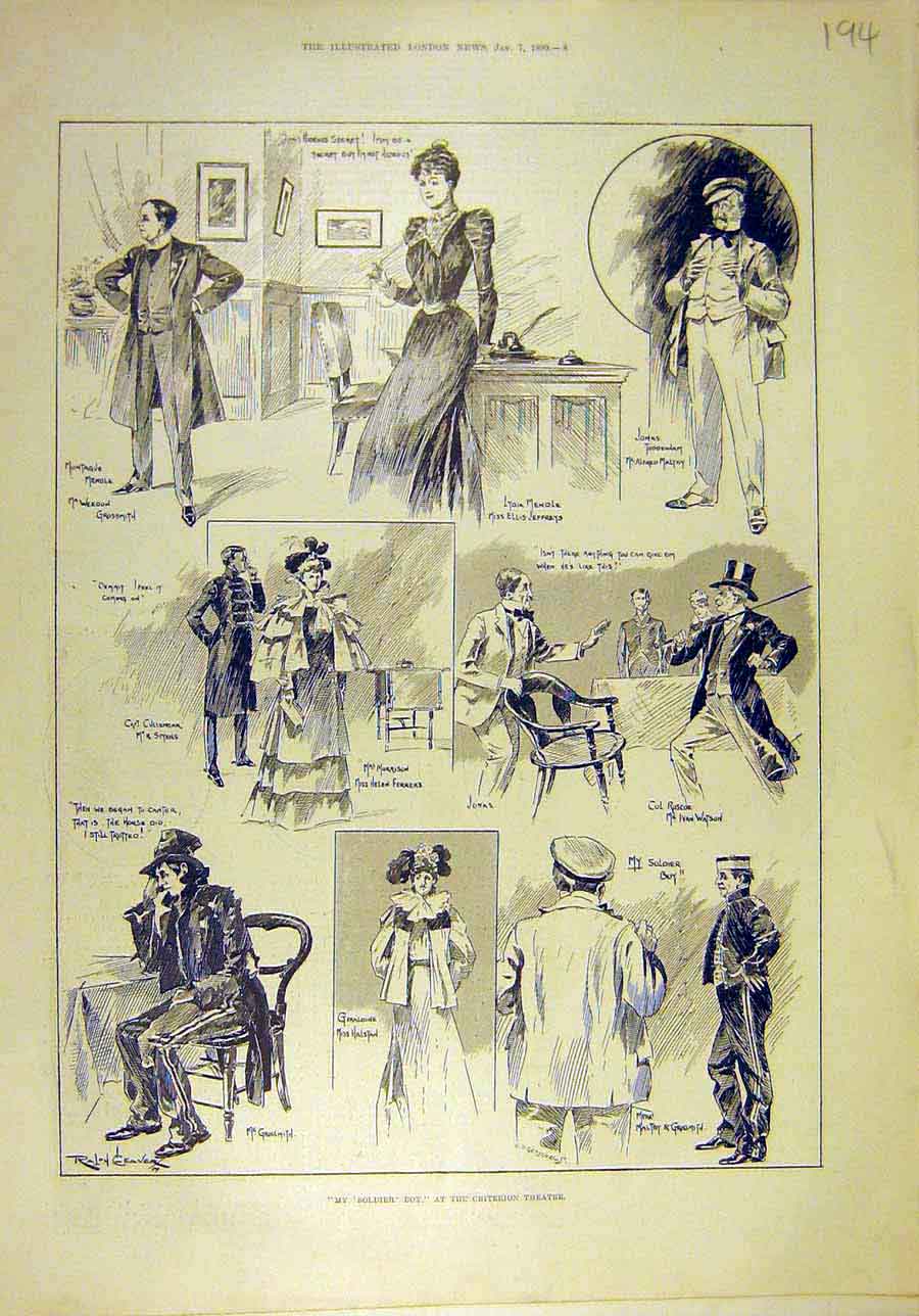 Original Old Antique Print 1899 Sier-Boy Criterion Theatre Scenes Actors 19th