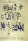 Original Old Antique Print 1887 Maske Flowers Gray'S-Inn Hall Dance Orchestra