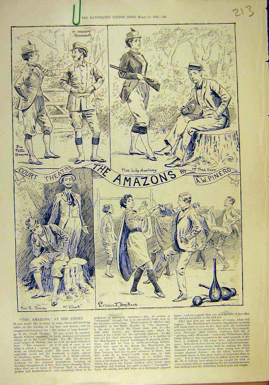 Old Antique Print Amazons Court Theatre Pinero Scene Hanbury Kerr Hopkins