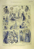Original Old Antique Print 1887 Sketches Rehearsal Royal Institute Costume Ball