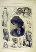 Original Old Antique Print 1883 Sketches Ingomar Lydeum Theatre Anderson Actress