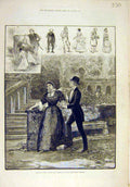 Original Old Antique Print 1883 Sketches Lords Commons Haymarket Theatre Scenes