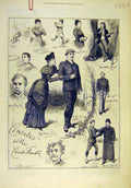 Original Old Antique Print 1883 Comrades Court Theatre Actor Actress Victorian