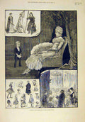 Original Old Antique Print 1884 Juvenile Fancy-Dress Ball Mansion House Sketches