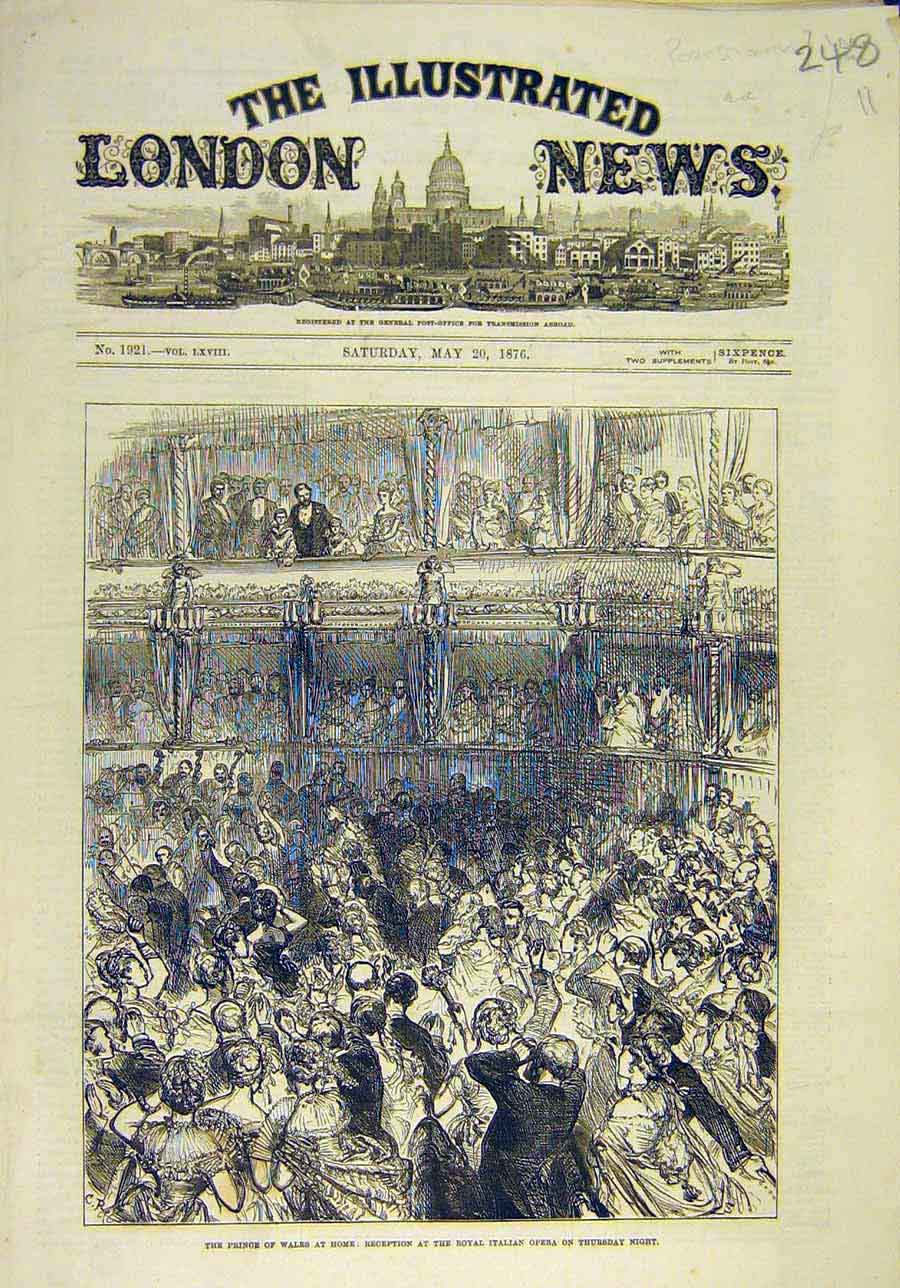 Original Old Antique Print 1876 Prince Wales Royal Italian Opera 19th