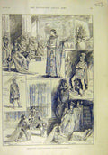 Old Antique Print 1890 Sketches Antony Cleopatra Princess'S Theatre Scene 19th