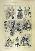 Original Old Antique Print 1890 Sketches Carmen Gaiety Theatre Scenes Victorian