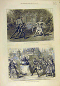 Original Old Antique Print 1878 Scene Covent-Garden Theatre Pantomime Drury-Lane