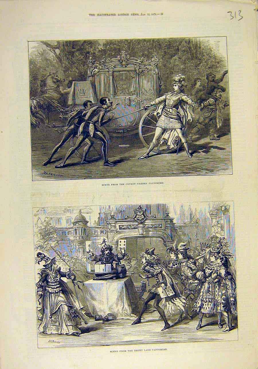 Original Old Antique Print 1878 Scene Covent-Garden Theatre Pantomime Drury-Lane