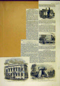 Original Old Antique Print 1859 Buildings Cottage Florence Cromlech Dispensary