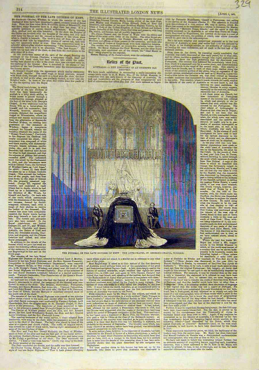 Original Old Antique Print 1861 Funeral Duchess Kent Ante-Chapel Windsor 19th
