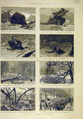 Original Old Antique Print 1887 Winter-Storm Wreck Ship Mail-Cart Sier Gardens