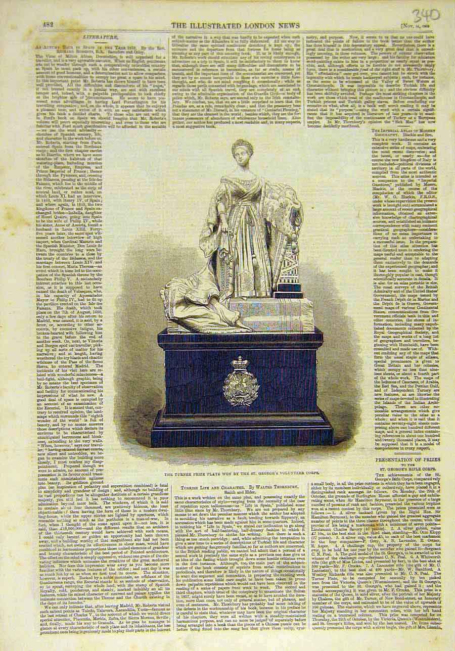 Original Old Antique Print 1860 Turner Prize Plate St George'S Volunteer Corps