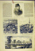 Original Old Antique Print 1877 Pasha Balkans Medjidieh Hms Rapid Pontoon Henley