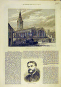 Old Antique Print 1877 St Mary'S Cathedral Church Truro Building Landells 19th