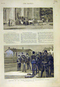 Old Antique Print 1884 Emperor Imperial Theatre Skiernievice Poland Czar 19th
