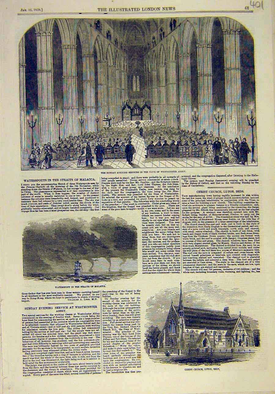 Old Antique Print 1858 Navev Westminster Abbey Building Waterspout Church 19th