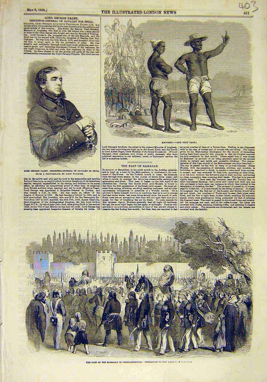Original Old Antique Print 1858 Kroomen Paget Portrait Ramazan Constantinople