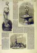 Original Old Antique Print 1861 Statue Nymph Fountain Royal Church Lewisham 19th