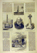 Original Old Antique Print 1877 Monument Cook Clarke Gainsborough Howard Stanley