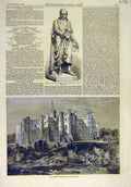 Original Old Antique Print 1858 Staue Newton Grantham Brancepeth Castle Durham
