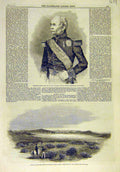 Original Old Antique Print 1859 Portrait Randon War Minister Woolmer Forest Camp
