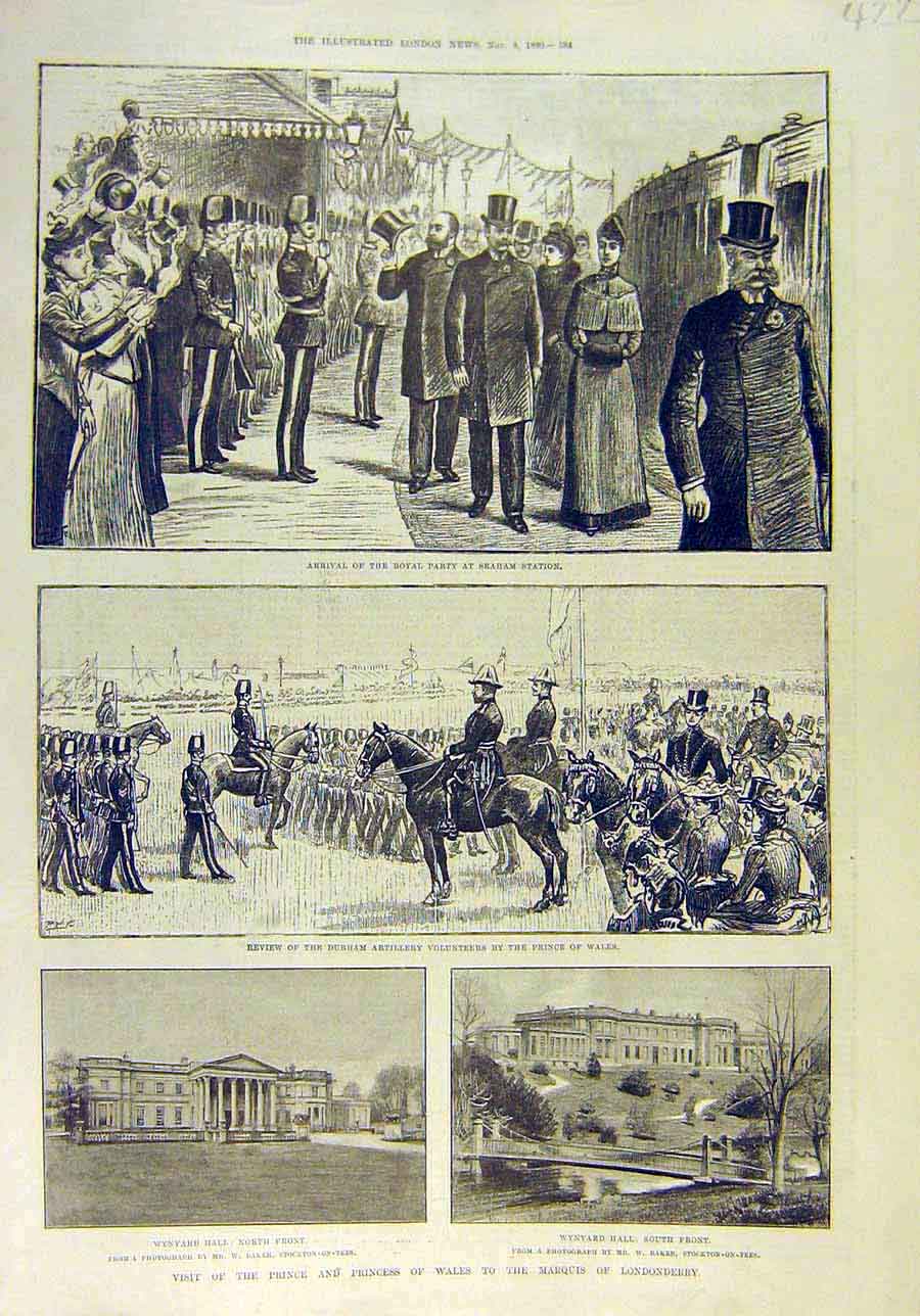 Original Old Antique Print 1890 Royal Seaham Station Durham Wynard Londonderry
