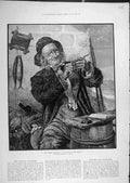 Original Old Antique Print 1885 Village Champion Write-Papers Fisherman Deanes