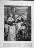 Original Old Antique Print 1883 Woolen Factory Workers Ladies Industry Victorian