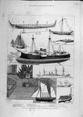 Original Old Antique Print 1882 Shipwrights Company Fishmonger Hall Boats Ships