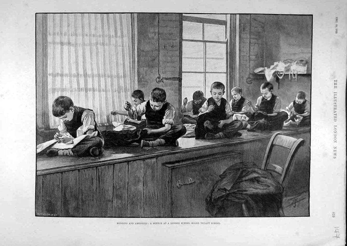 Original Old Antique Print 1893 Sketch London School Board Truant Boys Children