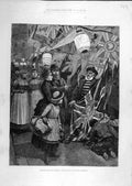 Original Old Antique Print 1887 Flags Chinese-Lanterns Jubilee Preparations 19th