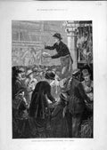 Original Old Antique Print 1878 Metropolitan Poultry Market Morgan People 19th