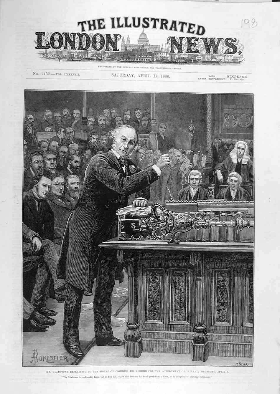 Old Antique Print 1886 Gladstone House Commons Scheme Ireland Government 19th