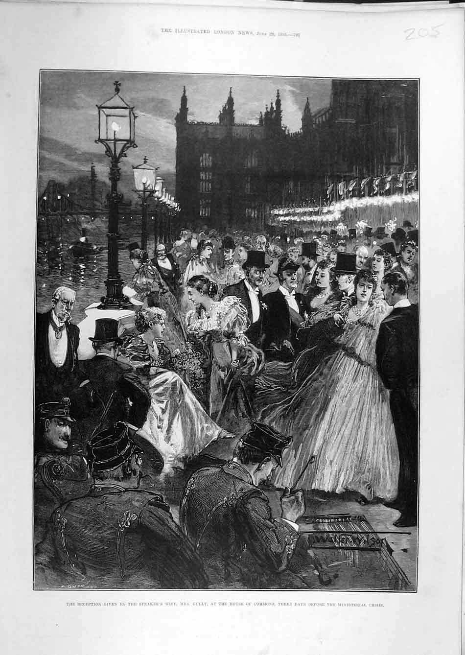 Original Old Antique Print 1895 Gully Reception House Commons Speaker-Wife 19th
