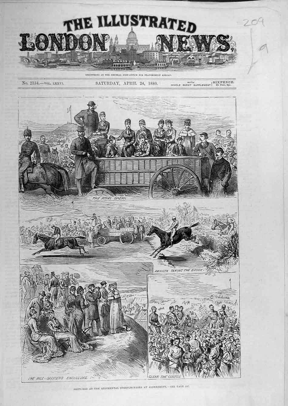 Original Old Antique Print 1880 Sketches Regimental Steeplechase Aldershott 19th