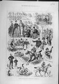 Original Old Antique Print 1882 Sandown Park Military Steeplechase Sketches 19th