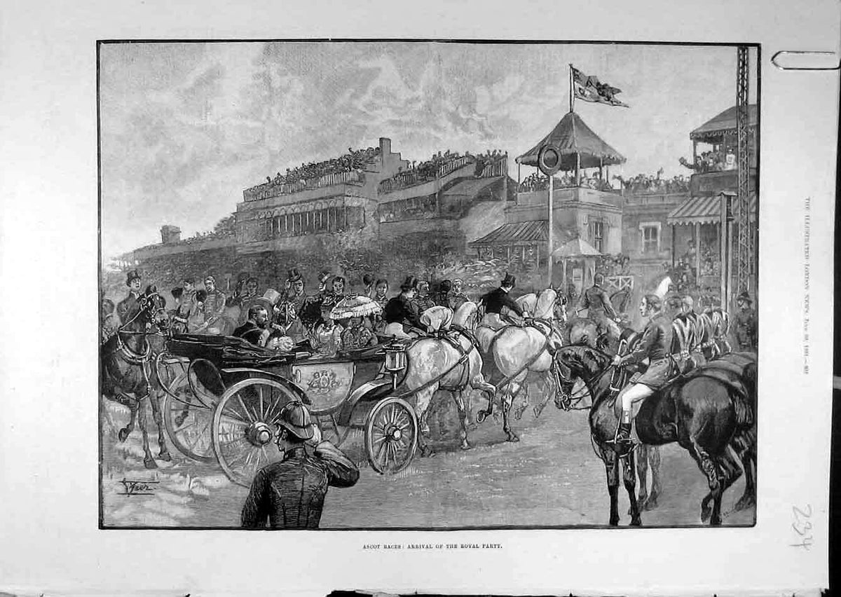 Original Old Antique Print 1891 Ascot Races Royal Party Procession Victorian