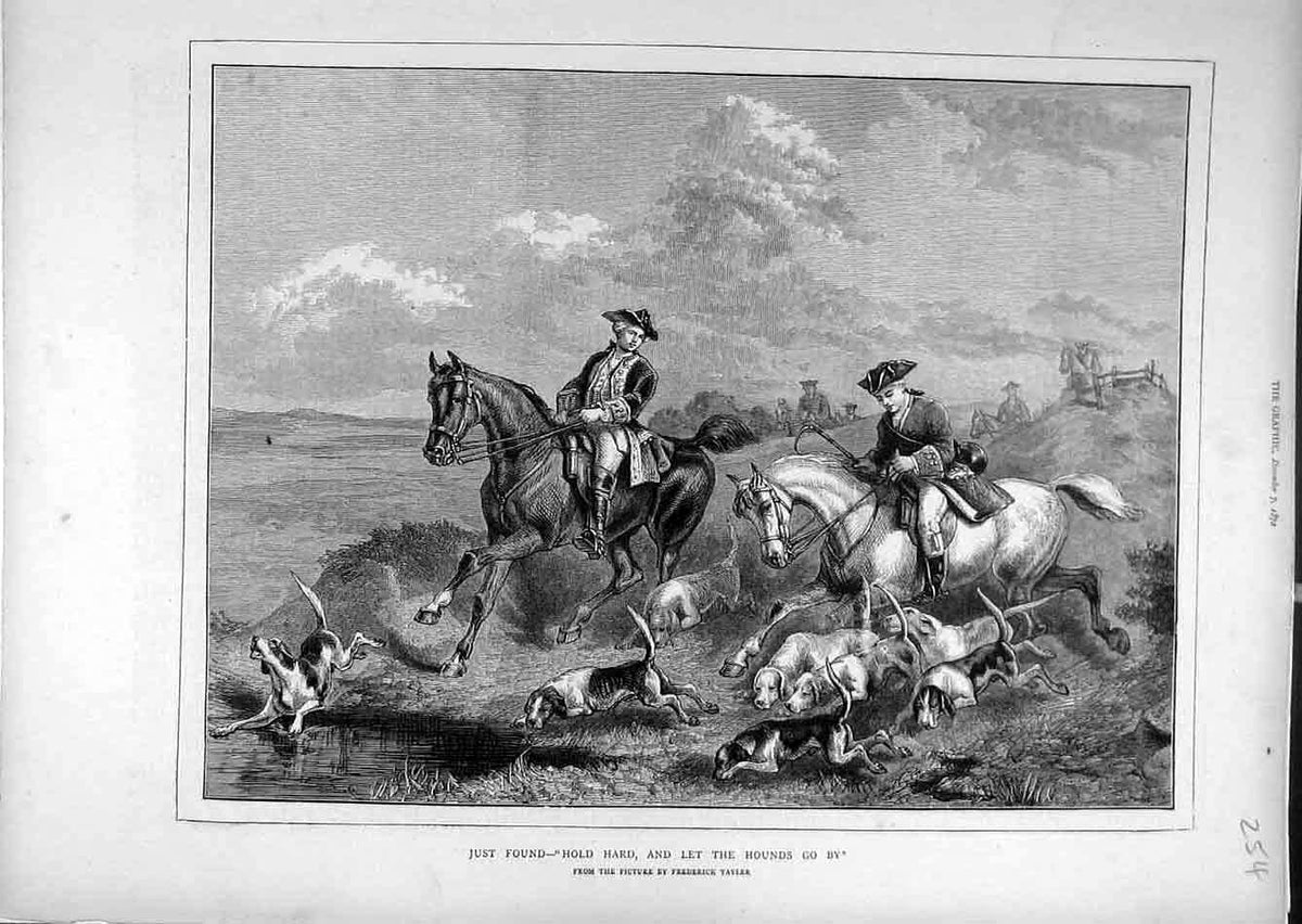 Original Old Antique Print 1872 Hounds Hunting Just-Found Tayler Horses Hunt