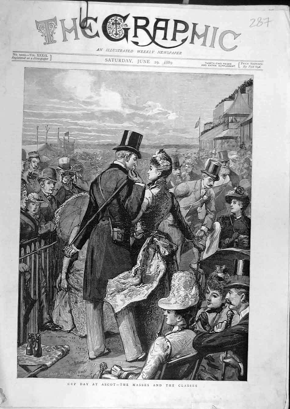 Old Antique Print 1889 Cup-Day Ascot Masses Crowd Spectators People Races 19th