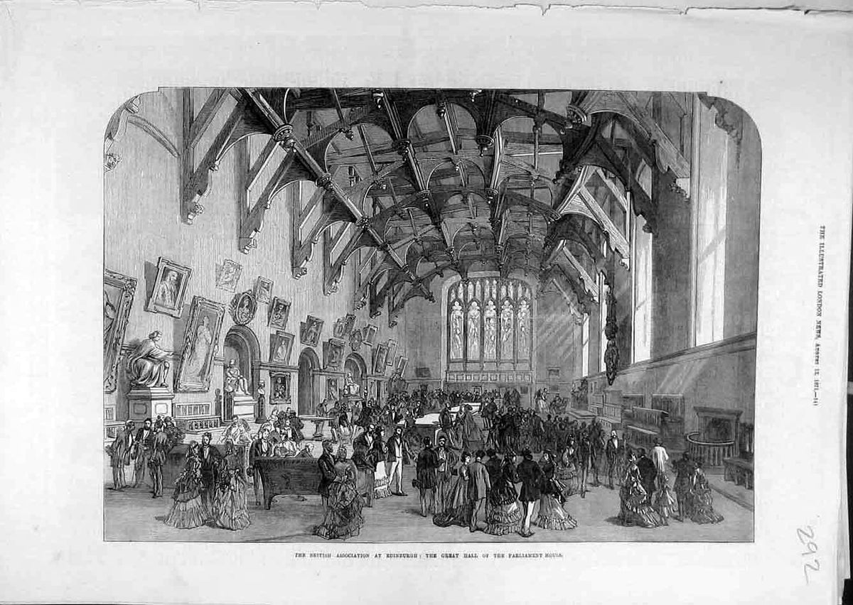 Original Old Antique Print 1871 Edinburgh Parliament House British Association