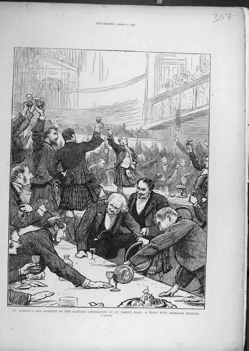 Old Antique Print 1872 At Andrew'S Banquet Scottish Corporation Highland 19th
