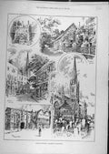 Original Old Antique Print 1894 Sketches Grantham Lincolnshire Conduit Wolfran'S