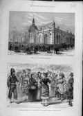 Original Old Antique Print 1881 Market-Hall Southport Masquerde Folk Victorian