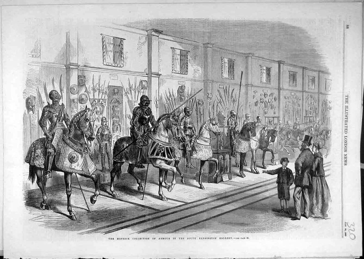 Original Old Antique Print 1869 Meyrick Collection Armour Kensington Gallery