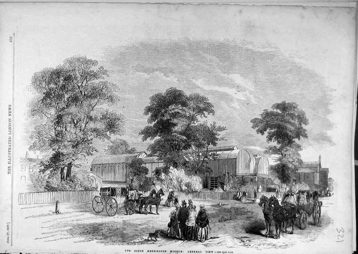 Original Old Antique Print 1857 South-Kensington Museum View Building Victorian