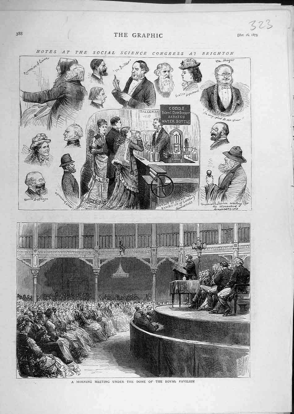Original Old Antique Print 1875 Scoial Science Congress Brighton Royal Pavilion